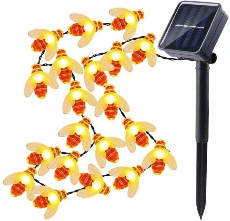 m Solar-Lichterkette für den Garten, 50 bienenförmige Perlen, wasserdichte Außenbeleuchtung nach IP65