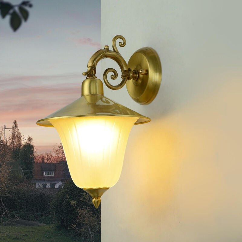 Außenlampe Wand Messing Glas IP64 E27 dekorative Wandleuchte Garten Haus
