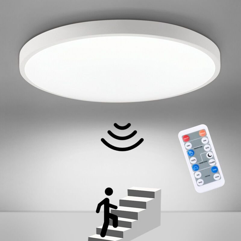 Oraymin - led Deckenleuchte Decke Rund Weiß Panel mit Bewegungsmelder 4000K