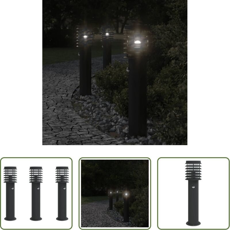 Bewegungsmelder - Wegeleuchten mit Bewegungsmelder 3 Stk. Schwarz 60 cm Edelstahl