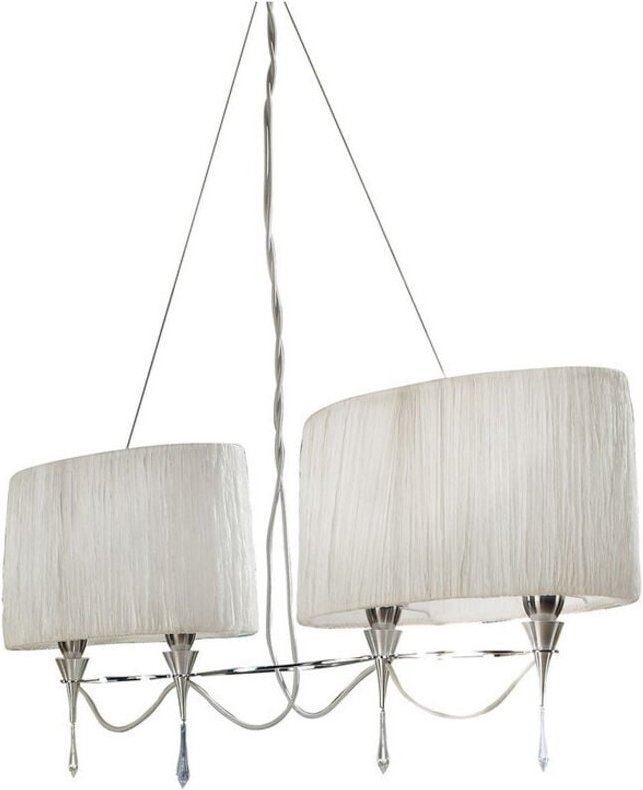 Inspired Mantra Lucca Lineare Pendelleuchte, 2-armig, 4-flammig, E27-Linie, poliertes Chrom mit weißen Schirmen und klar...
