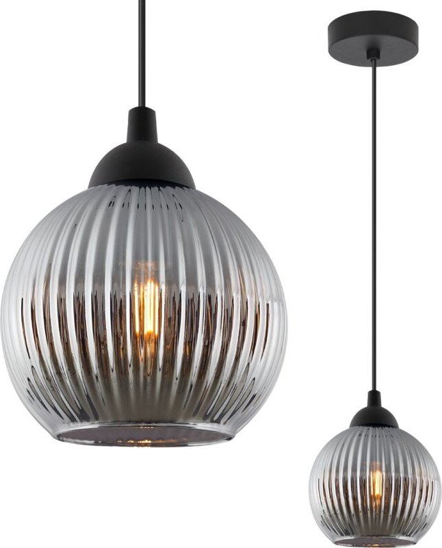 Riffle Schwarze Hängelampe 1 Flache Graphitformkugel E27