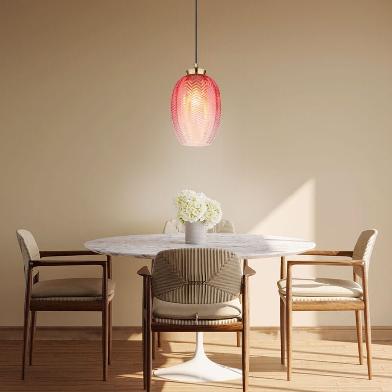 Thumbnail - Pendelleuchte Hängelampe Deckenleuchte Esszimmerlampe Gold Glas Brombeefarbe