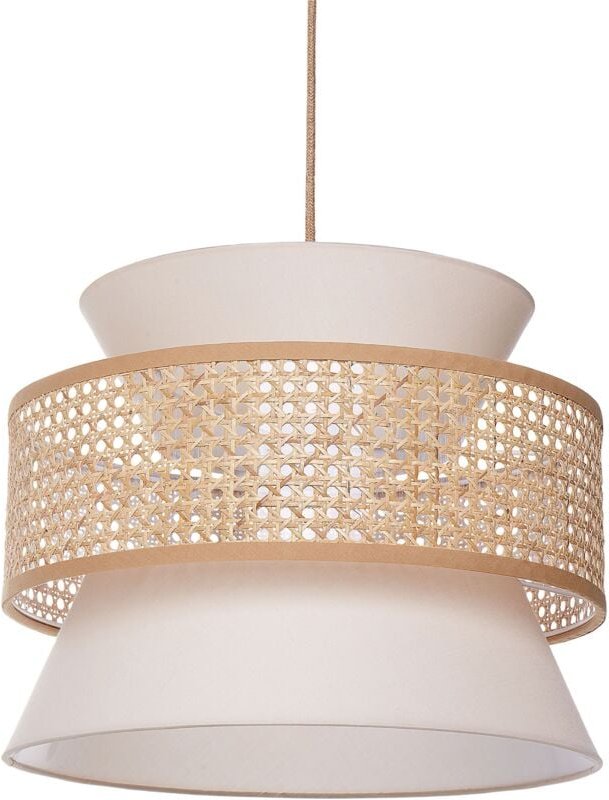 Thumbnail - Hängelampe Beige und Naturfarben Rattan mit Stoff 1-Flammig Kegelform Modern Boho Wohnzimmer Esszimmer Beleuchtung Ausst...