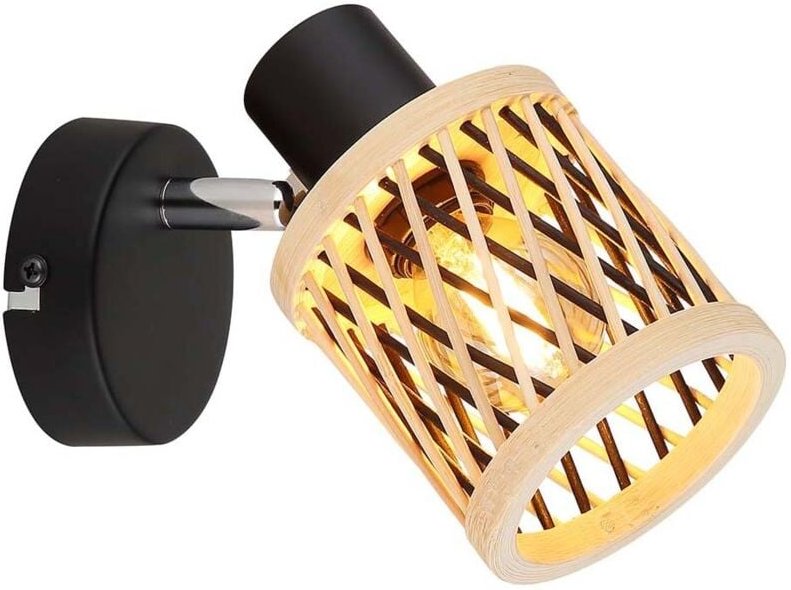 Wandleuchte Wohnzimmerlampe Flurleuchte schwarz matt Bambus H 13,5 cm
