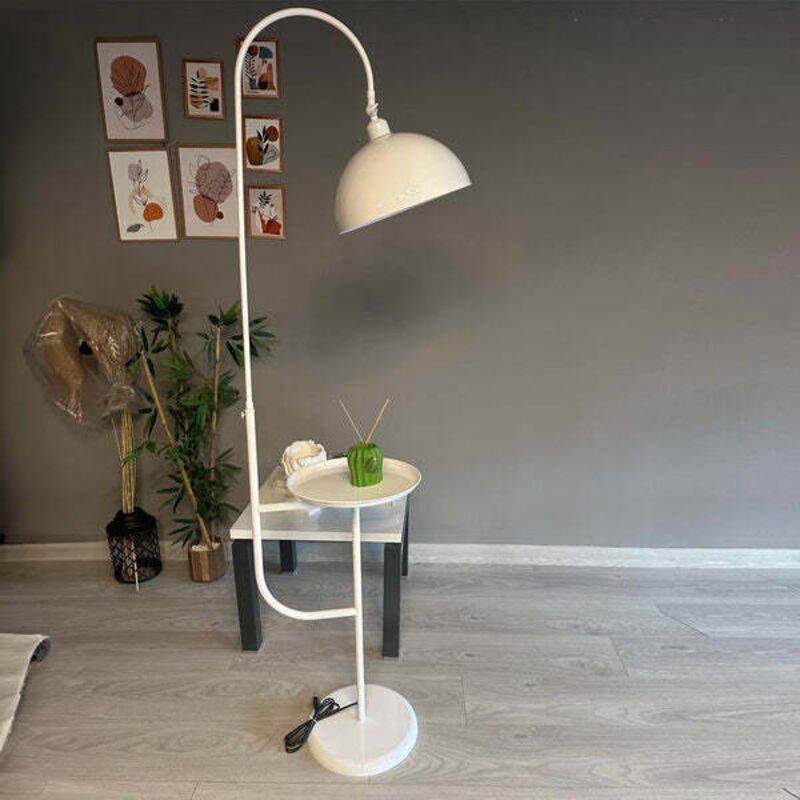 Moderne Stehlampe aus Weiß Metall mit Tablett und Beweglichem Kopf, E27-Sockel, Moderne Stehlampe für Wohnzimmer oder Sc...