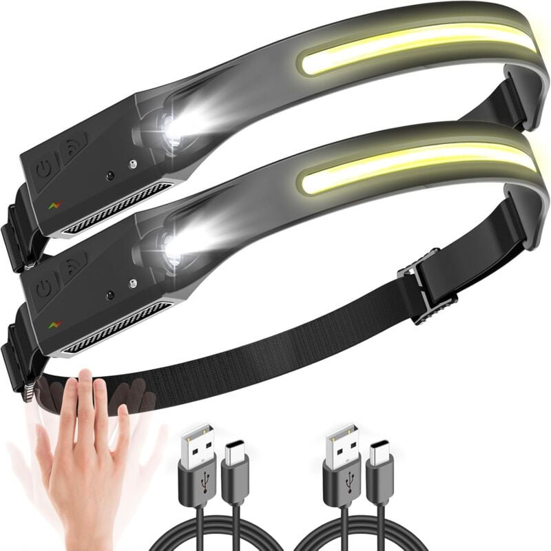 Wiederaufladbare Stirnlampe, ultrastarke LED-Stirnlampe mit USB-Bewegungssensor, wasserdichte Stirnlampe für Heimwerker-...