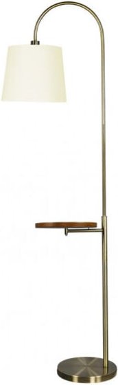 Elfenbeinfarbener 1xe27 Leder-Couchtischständer mit beigem Lampenschirm und beigem Holztisch 180x30x52 cm