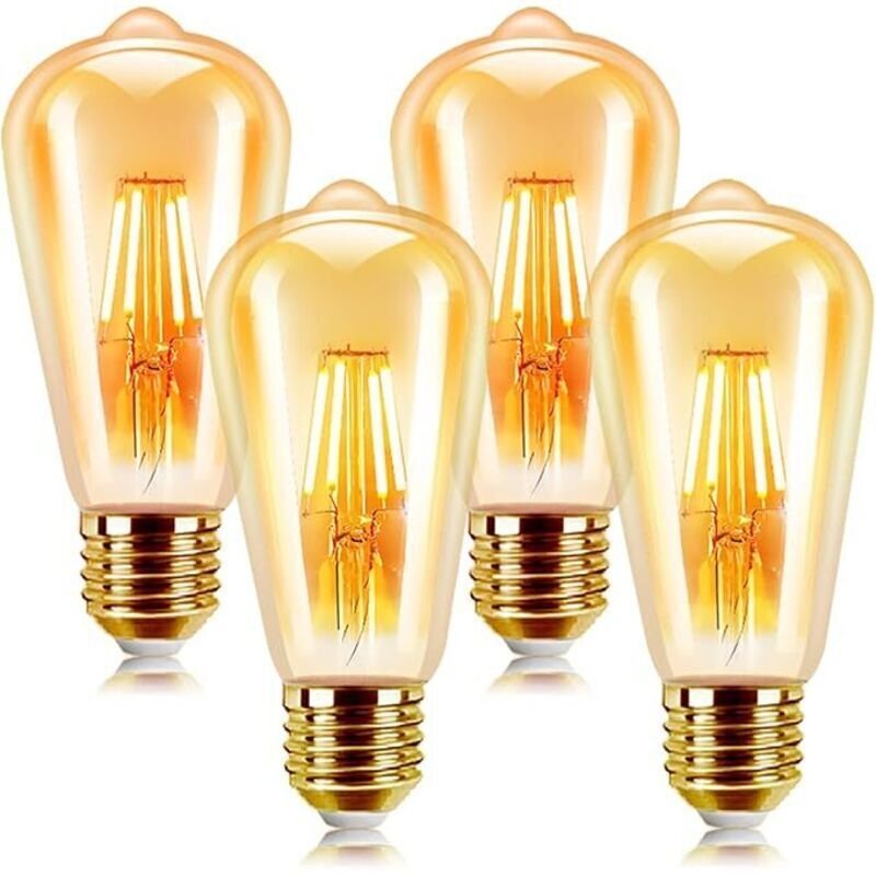 4 Stück E27 Vintage-LED-Glühbirnen, 4er-Pack, Edison-Retro-Stil, 6 W, antike dekorative Lampe, warmweiß 2200 K, nicht di...