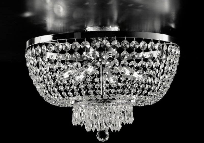 Mozart - Deckenleuchte aus Eisen und verchromtem Messing mit Strasssteinen 6 Lichter H.37 - Ø50 - BL189-PL6-CR