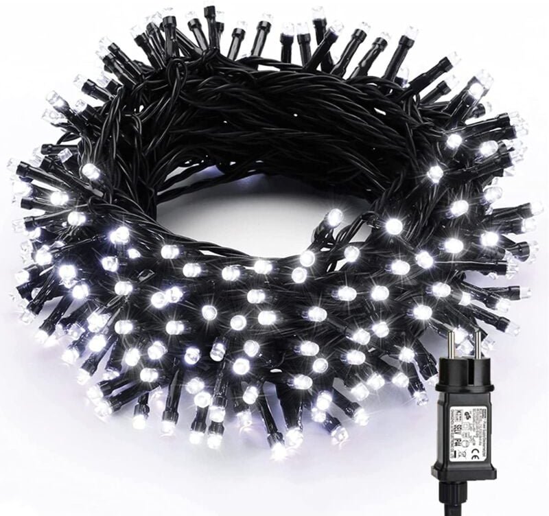 Weihnachtslichterkette für drinnen und draußen, 20 m, 200 LEDs, kaltweiß, elektrische Lichterkette, 8 Modi, wasserdichte...