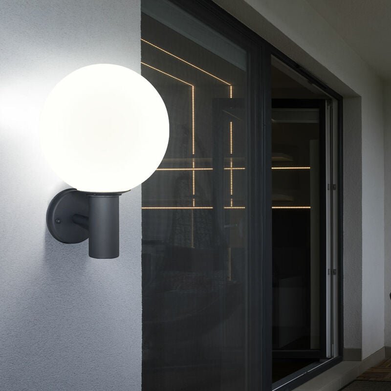 Außenleuchte Wandleuchte Gartenleuchte Edelstahl Fassadenleuchte Glaskugel weiß, Edelstahl anthrazit, 1x E27, DxH 25x37 ...