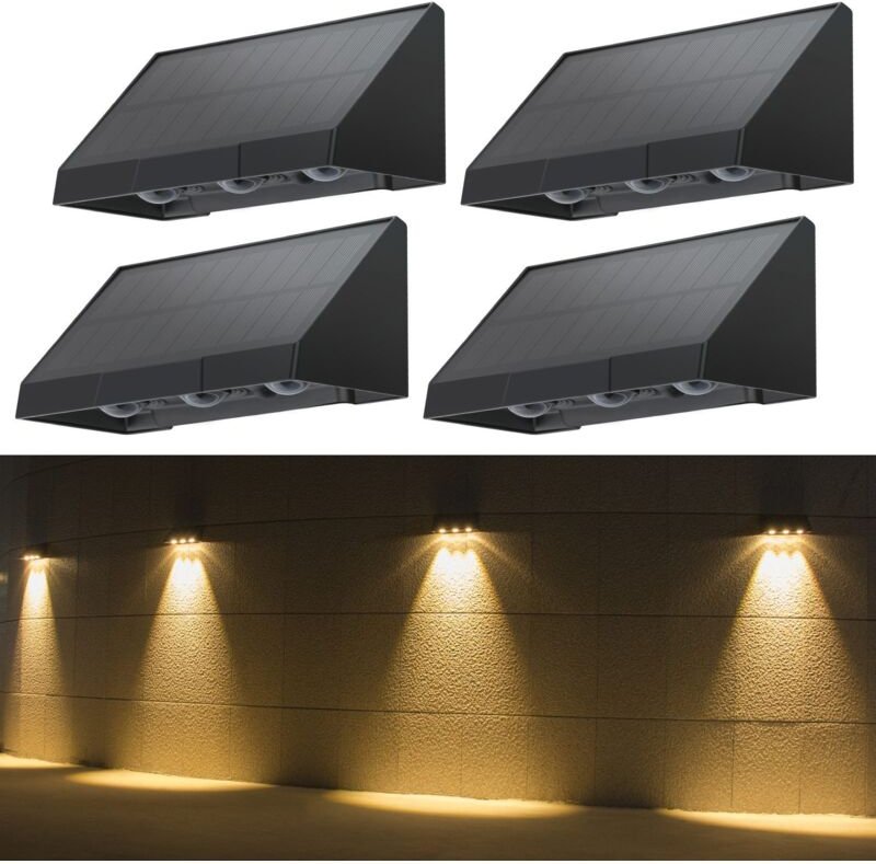 Solarlampen für Außen Garten - 4ER Solar Wandleuchte Aussen Wand led 2 Modi Außenwandleuchten 3000K Warmweiß led Solarwa...