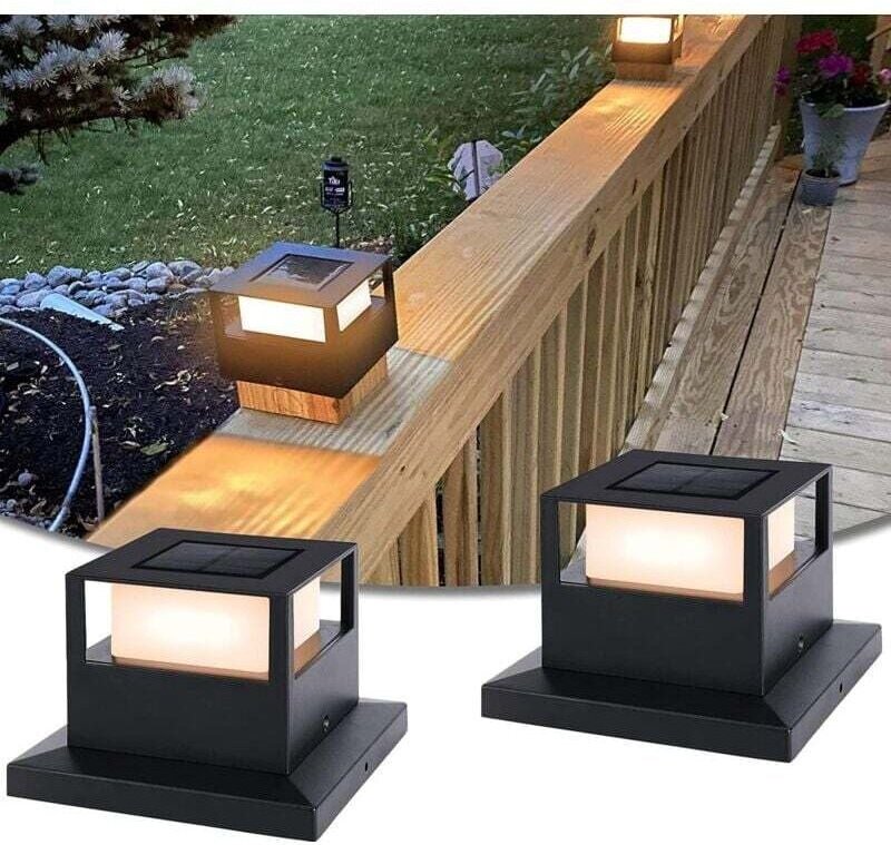 Confezione da 2 luci solari per pali di recinzione, alimentate ad energia solare con led smd impermeabili, per la decora...
