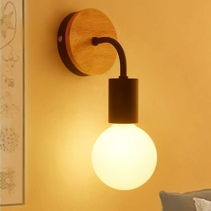 Moderne Edison E27 Zeitgenössische Metall Loft Led Holz Wand Lampe Typ Warm Gelb
