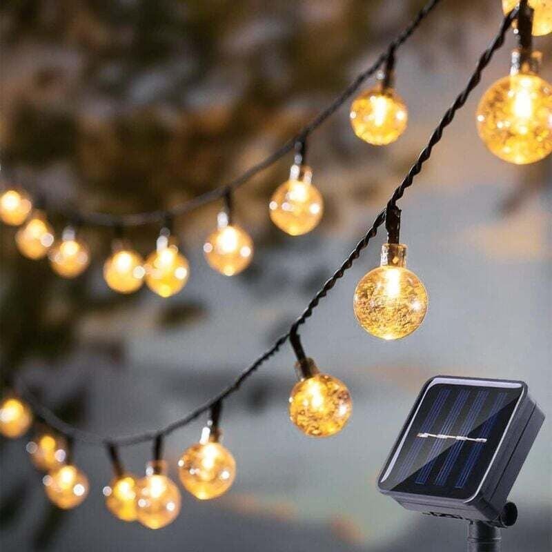 Solar-Lichterkette, kleine Kristallkugel, Lichterkette für den Außenbereich, 30 LEDs, 6,5 Meter, 8 Beleuchtungsmodi (war...
