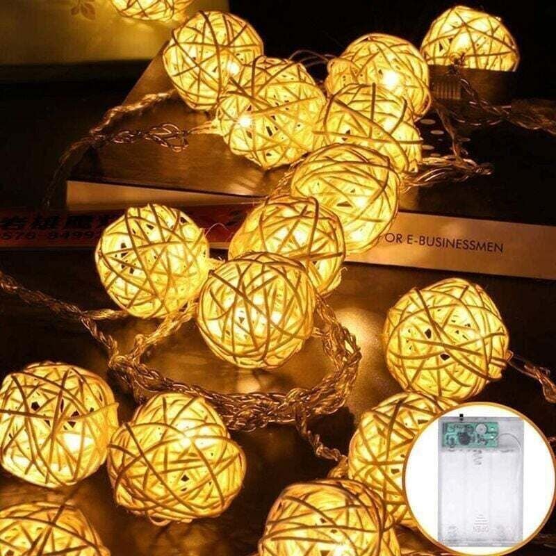 Gabrielle - LED-Rattan-Kugel-Lichterkette, 5 m, 40 LEDs, batteriebetrieben, wasserdicht, Rattan-Kugeln, Lichterkette, We...
