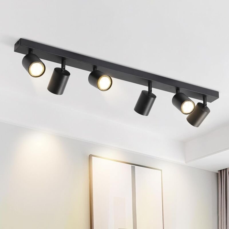 GBLY Deckenstrahler 6 Flammig Deckenleuchte Schwarz - LED Deckenlampe Deckenspot Strahler GU10 Schwenkbar 350° Spots für...