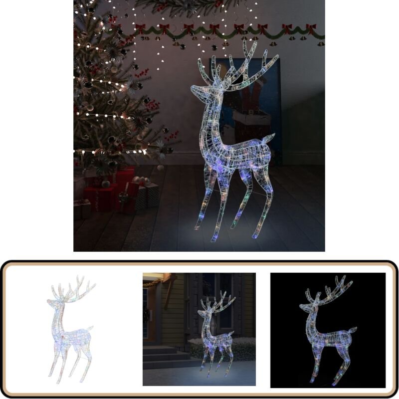 LED-Rentier XXL Acryl Weihnachtsdeko 250 LED 180 cm Mehrfarbig - LED-Dekoration - Weihnachtsdeko - Rentierfigur - Outdoo...