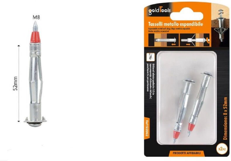 Trade Shop Traesio - Trade Shop - set 2 pz tasselli metalli expendiben viti ad expansion mit punta 8X52 mm 92862 -