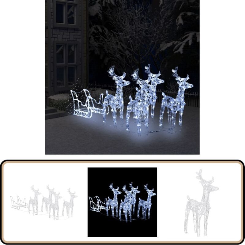 Weihnachtsdekoration Rentiere & Schlitten 280x28x55 cm Acryl - Weihnachtsdekoration - Lichterkette - Outdoor Beleuchtung...