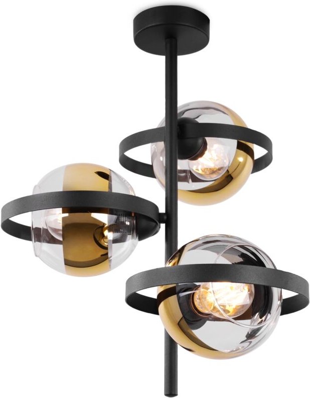 Ronda Deckenleuchte Schwarz 3-Plattig Goldene Lampe E27