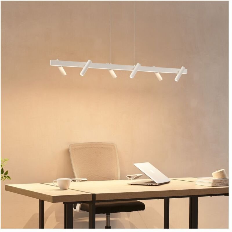 Lange weiße LED-Hängeleuchte dimmbar mit schwenkbaren Spots - Aniska