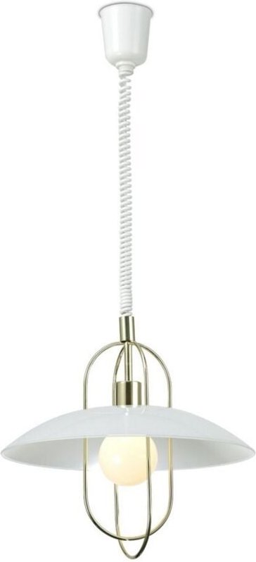 Inspired Deco - Riva - Rise & Fall Dome Deckenanhänger E27, poliertes Messing, opaler weißer Glasschirm