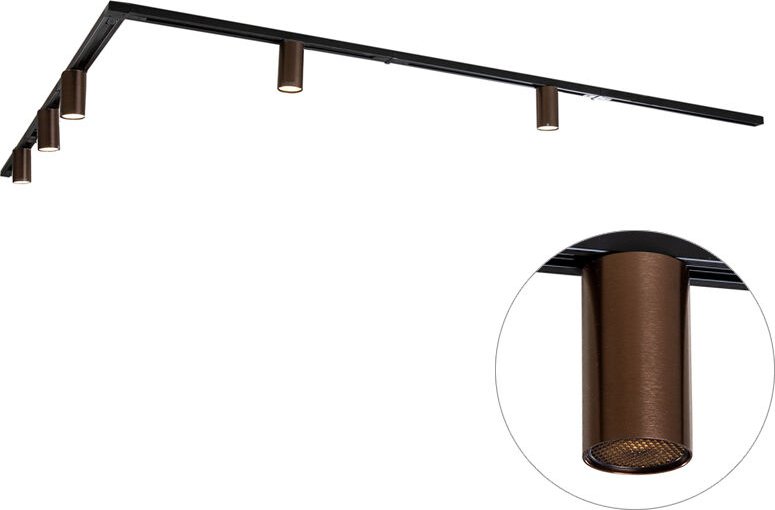 Modernes Schienensystem mit 5 Strahlern Dunkelbronze 1-phasig GU10 35mm - Iconic Ruby