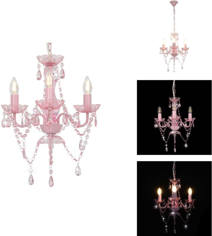 Vidaxl - Kronleuchter mit Perlen Rosa Rund 3×E14 - Kronleuchter - LED-Lampe - Wohnzimmer Dekoration - Rosa Lampe - Desig...