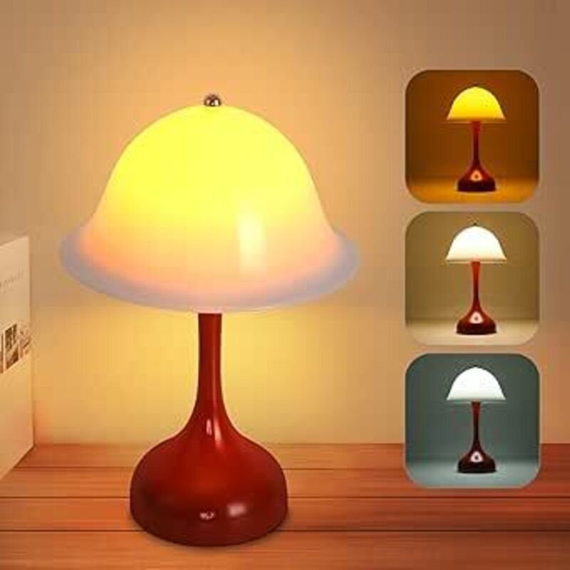 GBLY Nachttischlampe LED Kabellos Akku Touch Dimmbar USB Rot Hut Innenbeleuchtung Nachtlicht Für Wohnzimmer Schlafzimmer...