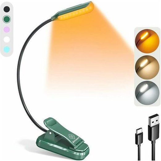 Klemmleuchte, Klemmlampen, Tischlampe, Mini Nachttischlampe Leselampen, 3 Farben und 3 Helligkeitsstufen, Leichtes Buchl...