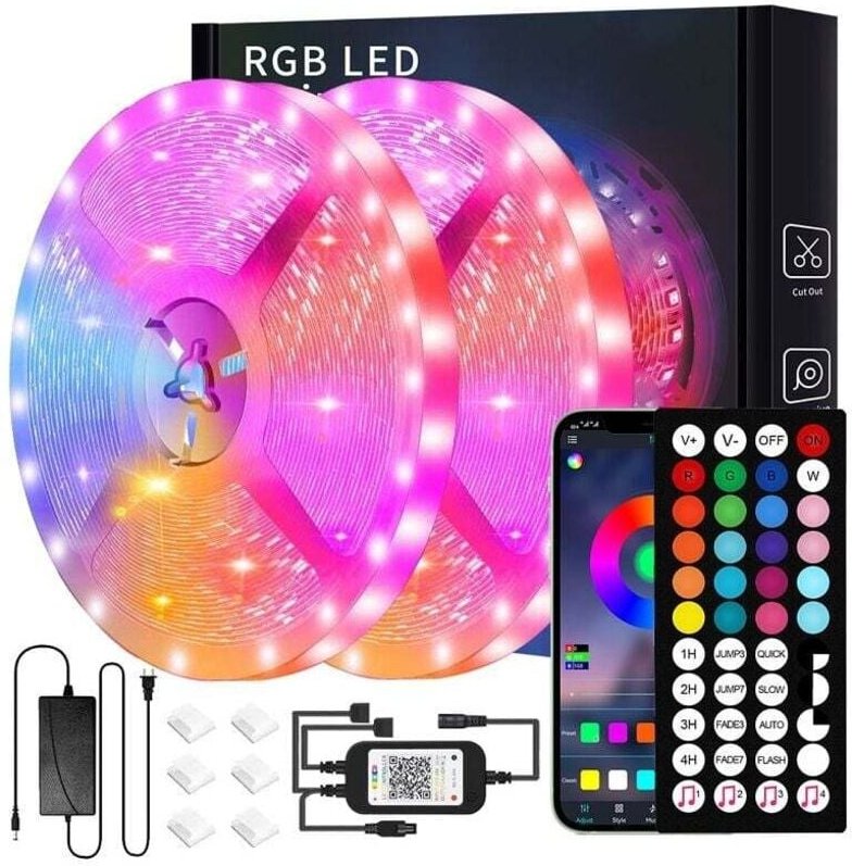 20 m LED-Streifen (10 m x 2), Bluetooth-LED-Streifen 5050 rgb, Steuerung über Smartphone-App und Fernbedienung, Synchron...