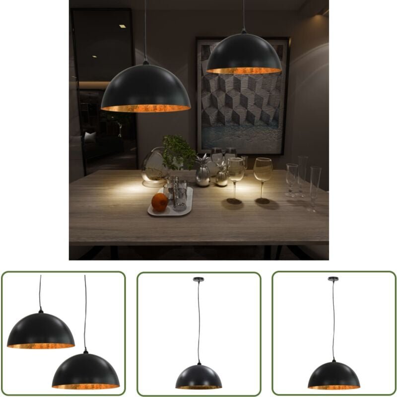 The Living Store Deckenleuchten 2 Stk. Schwarz und Gold Halbkugelförmig 50cm E27 - Dekorleuchten - Wandlampen - Wohnzimm...