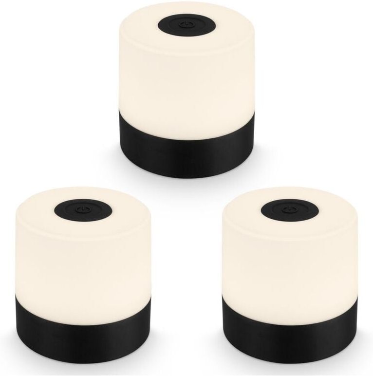 Briloner 3er Set Mini LED Tischlampen kabellos IP44, Dimmbar, Touch, Kabellos, Akku, Spritzwasserschutz, Schwarz, Ø7 x 7...