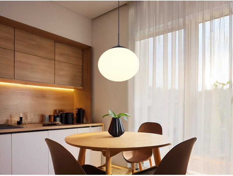 Retro led Pendelleuchte Schwarz mit Glaskugel Lampenschirm, ø 30cm