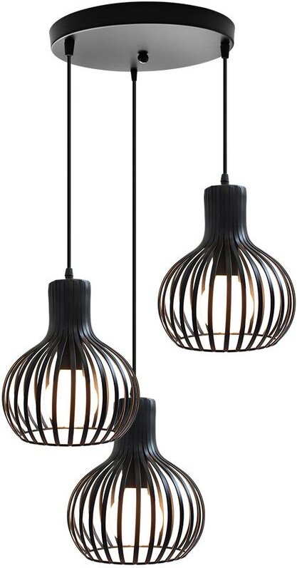 Pendelleuchte, Stil Industral Hängeleuchte, Kronleuchter mit Käfig E27 Beleuchtung für Wohnzimmer Esszimmer - 3 Flammig ...