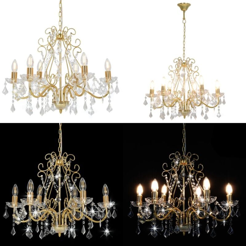 Kronleuchter mit Kristallperlen Golden Rund 6×E14 - Kronleuchter - LED-Licht - Wohnzimmer Deko - Designer Lampe - Krista...