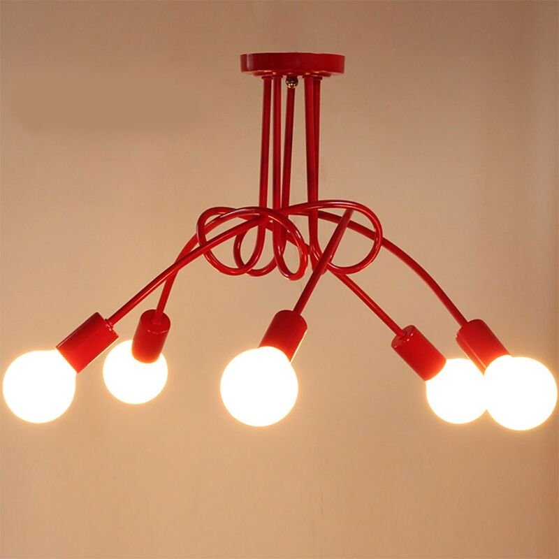 Wottes - 5-Flammige Deckenleuchte Modern Kreative Deckenlampe Rot Kronleuchte E27 Schlafzimmer Wohnzimmer