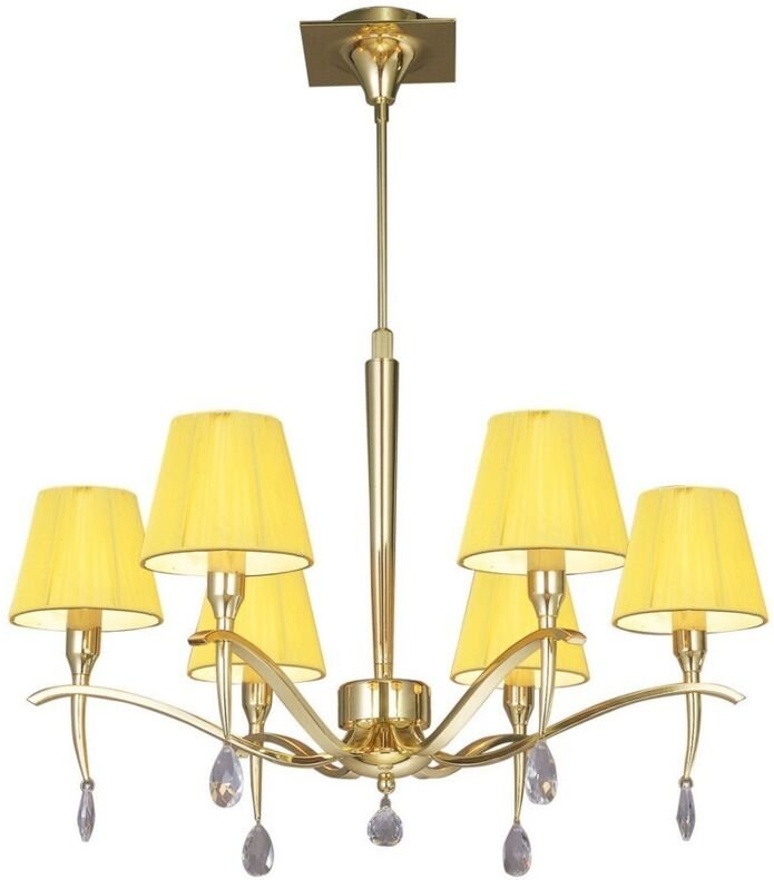 Inspired Mantra - Siena PB - Deckenanhänger Round 6 Light E14, Messing poliert mit Amber Cream Shades und klarem Kristal...