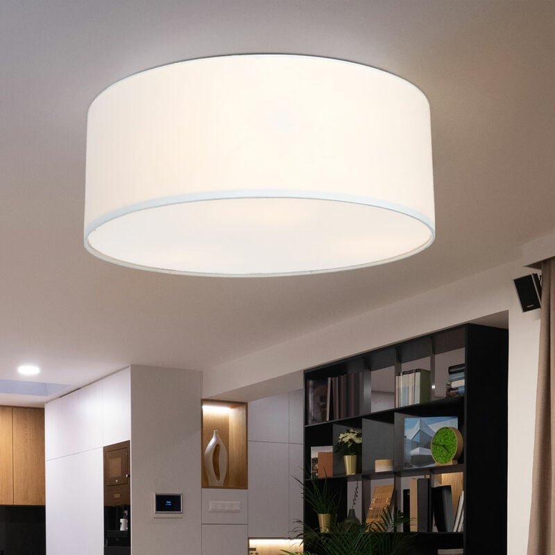 Deckenlampe Deckenleuchte Esszimmer rund Textil weiß Wohnzimmerlampe 3-Flammig Modern, Blende weiß , 3x E27, DxH 40 x 16...