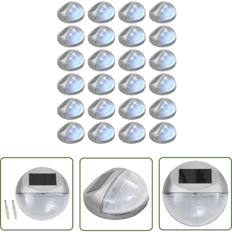 Solar-Außenleuchten für Wand led 24 Stk. Rund Silbern - Solarlaterne - Solarleuchte - Außenscheinwerfer - Gartenbeleucht...