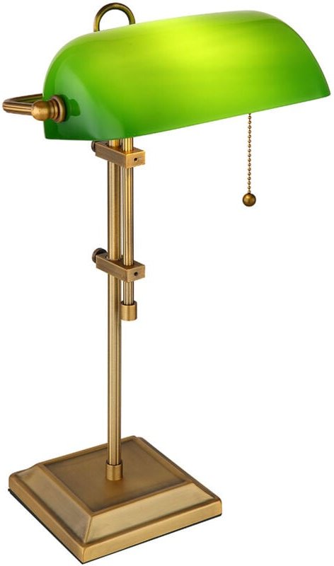 Schreibtischleuchte Bankerlampe Tischlampe altmessing Glas grün Leseleuchte höhenverstellbar, Zugschalter, 1x E27, LxH 2...
