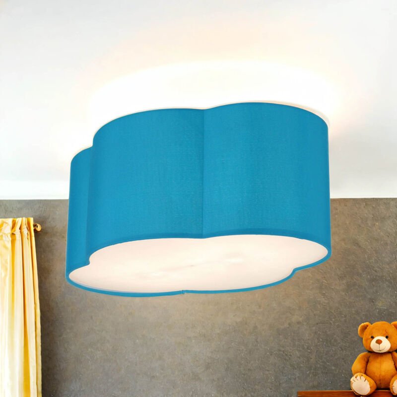 Licht-erlebnisse - Deckenleuchte Kinderzimmer Blau l: 41 cm Stoff Wolke 2x E27 Deckenlampe Wolkenlampe Kinder Baby