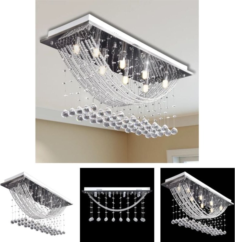 Thumbnail - Devenirriche - Weiße Deckenlampe mit funkelnden Glasperlen 8 x G9 29 cm - Deckenleuchten - Silber