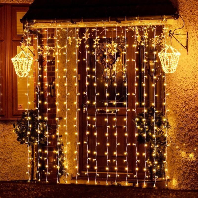 6m x 3m led Lichtervorhang Außen Weihnachten, Lichterkette Vorhang Innen mit 8 Modi und Memory, Weihnachtsbeleuchtung Ou...
