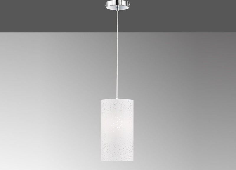 Fischer&honsel - Pendelleuchte thor 1-flammig mit Dekor Stoffschirm Zylinder Weiß, ø 16cm