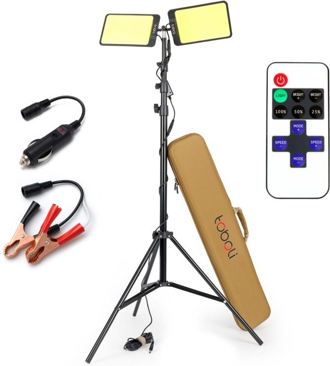 Wiltec - Campinglampe V3 led Strahler 55W 11000 Lumen mit Teleskopstange und Stativ höhenverstellbar Anschluss an 12V-St...