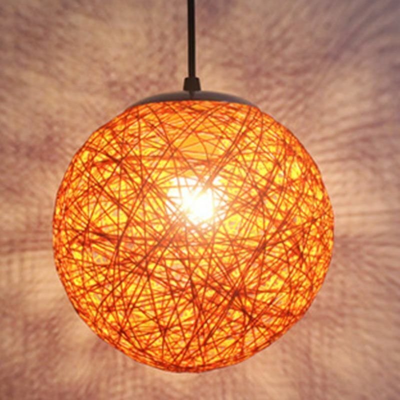 Orangefarbene Retro-Pendelleuchte aus Rattan mit rundem Schirm, 15 cm, DIY-Kronleuchter-Lampenschirm, E27-Fassung, Decke...