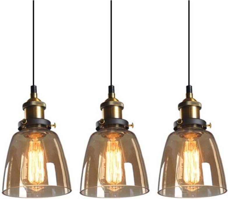 3 Stück Vintage Industrie Pendelleuchte Glas Hängeleuchte Dekorative Deckenlampe Bernstein Kronleuchter Ø14cm